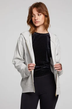 Women Chaser Brand Lex Heather Grey Zip Up Hoodie