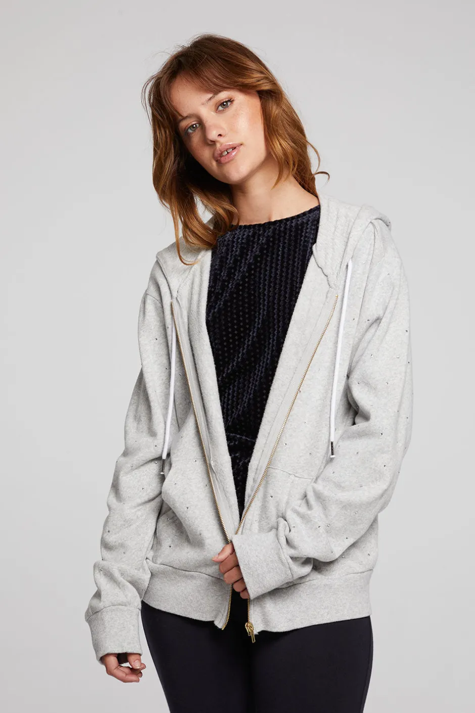 Women Chaser Brand Lex Heather Grey Zip Up Hoodie
