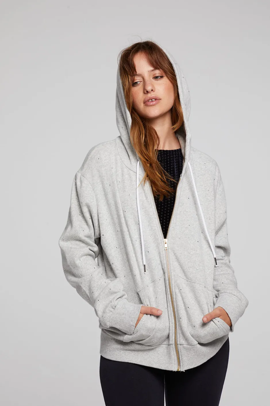 Women Chaser Brand Lex Heather Grey Zip Up Hoodie