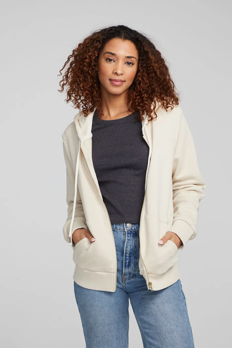 Women Chaser Brand Lex Oatmeal Zip Up Hoodie
