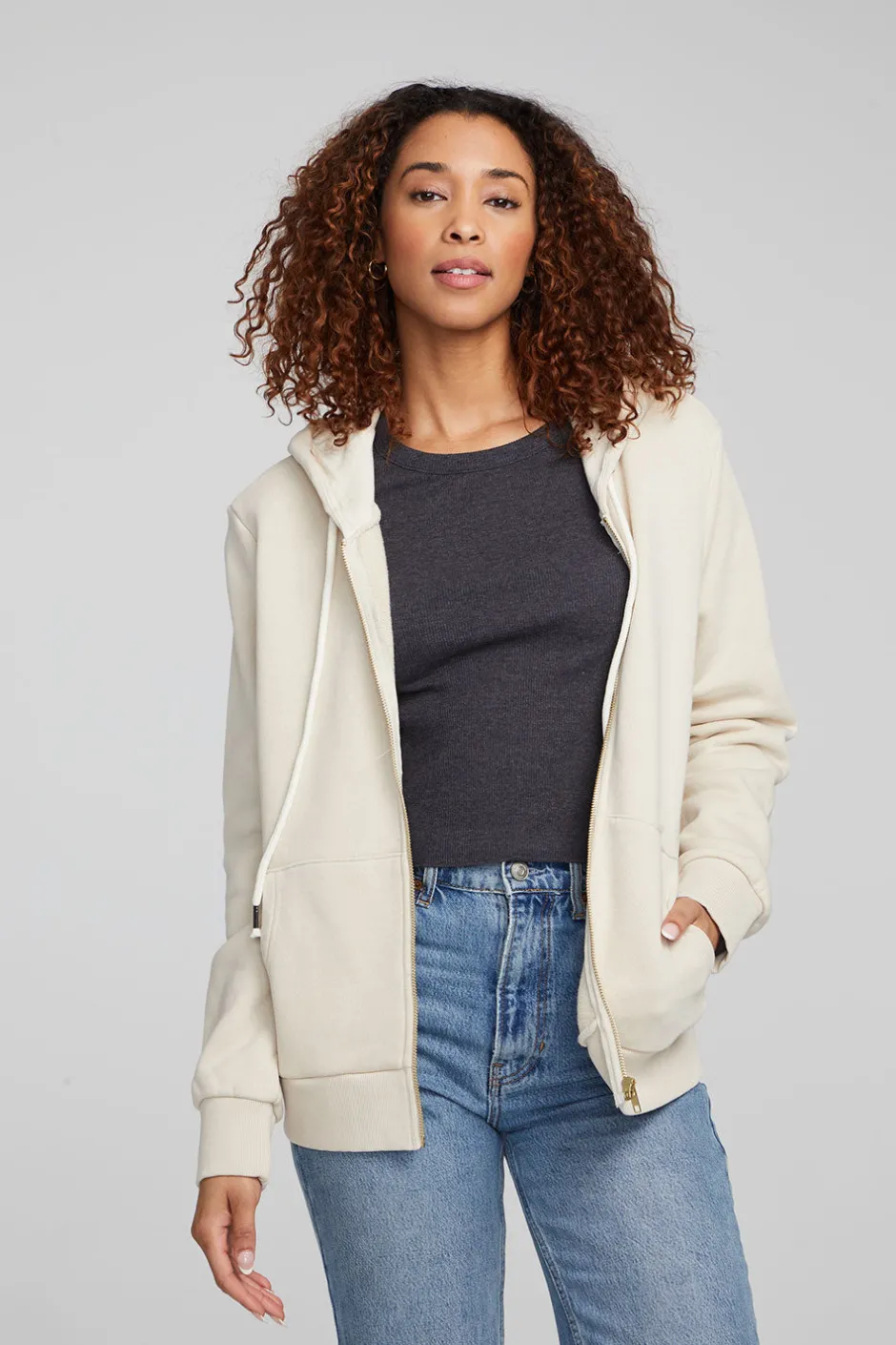 Women Chaser Brand Lex Oatmeal Zip Up Hoodie