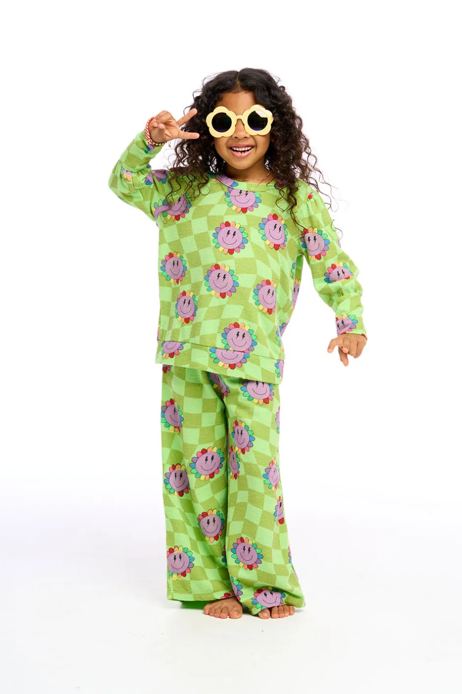 Kids Chaser Brand Lime Checkered Daisy