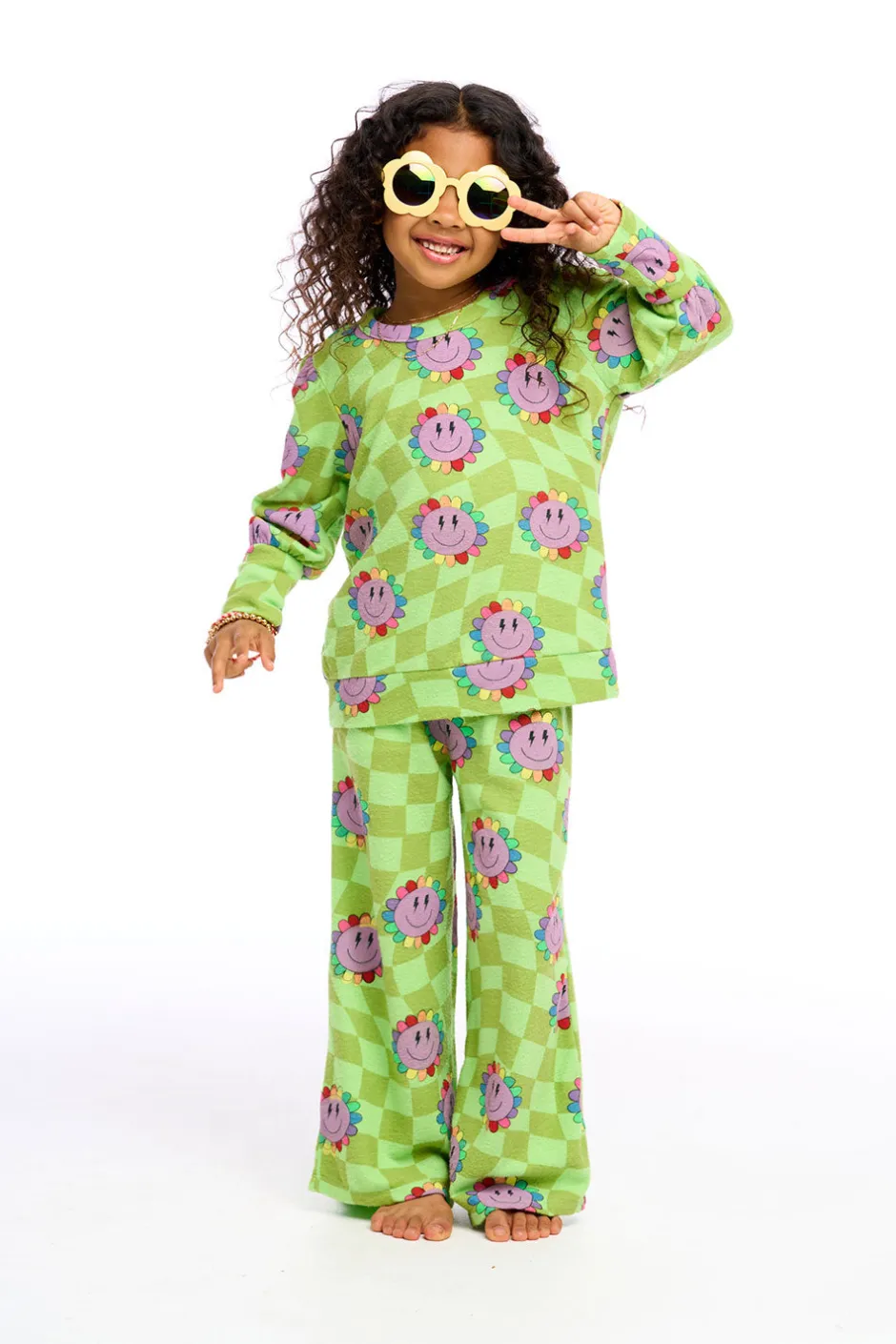 Kids Chaser Brand Lime Checkered Daisy