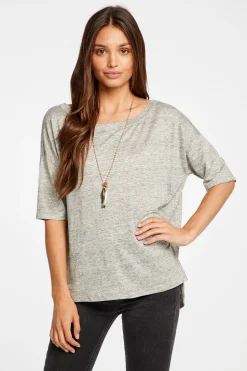 Women Chaser Brand Linen Jersey Cropped Short Sleeve Boxy Hi Lo Tee