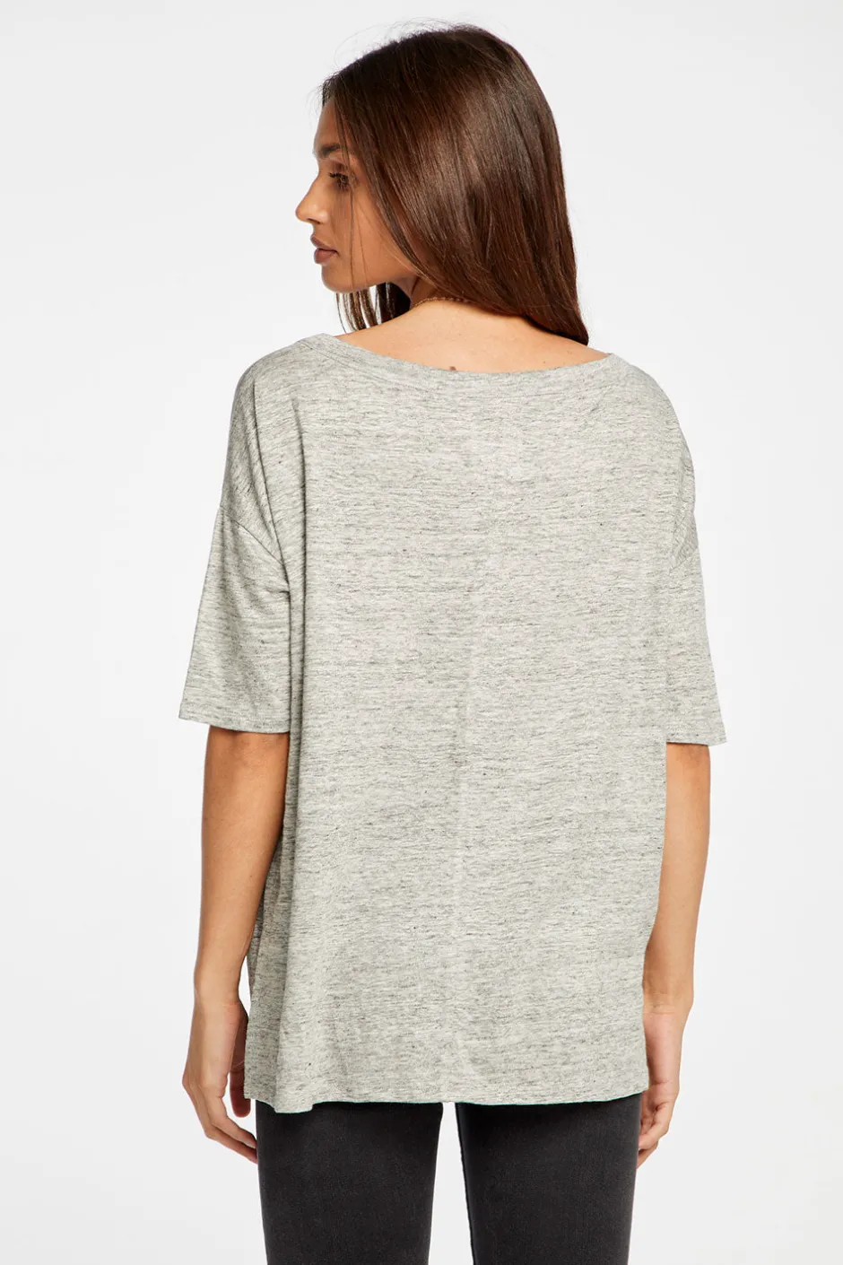 Women Chaser Brand Linen Jersey Cropped Short Sleeve Boxy Hi Lo Tee
