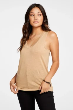 Women Chaser Brand Linen Jersey V Neck Muscle Tank