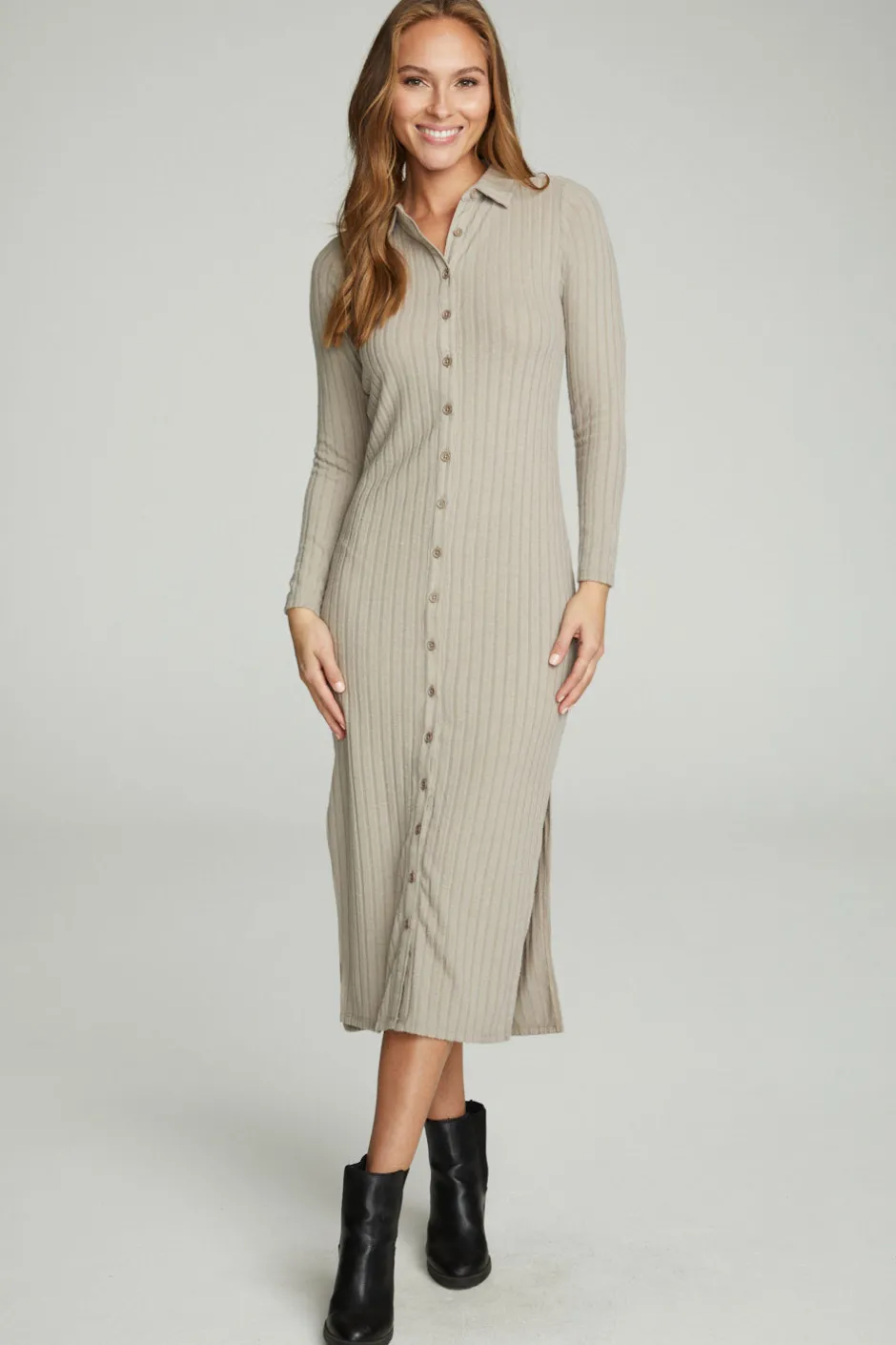Women Chaser Brand Long Sleeve Button Down Collar Dress