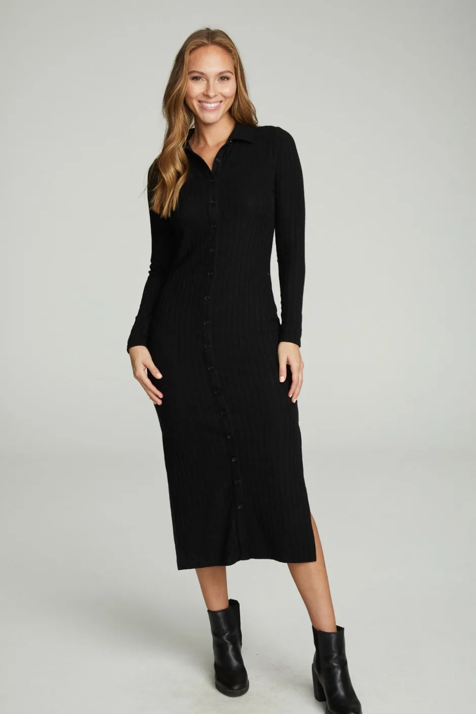 Women Chaser Brand Long Sleeve Button Down Collar Dress