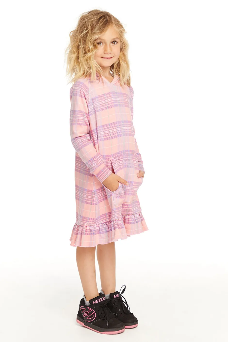 Kids Chaser Brand Long Sleeve Cotton Candy Plaid Dress