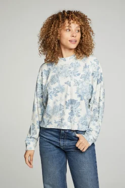Women Chaser Brand Long Sleeve Cropped Mock Neck Raglan Tee