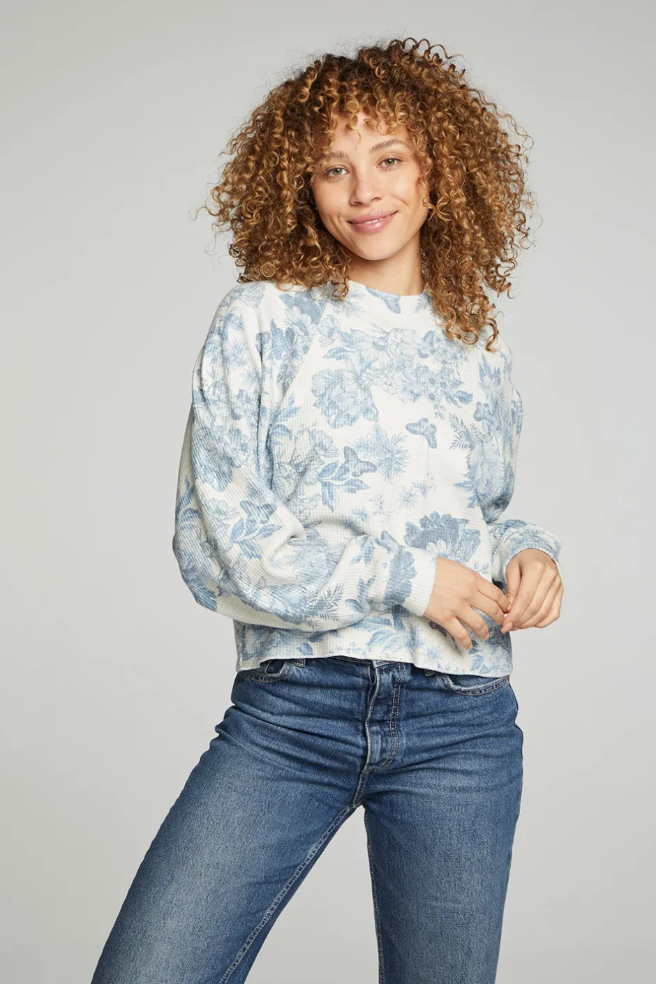 Women Chaser Brand Long Sleeve Cropped Mock Neck Raglan Tee
