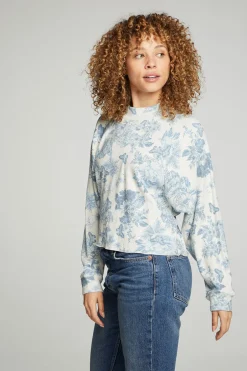 Women Chaser Brand Long Sleeve Cropped Mock Neck Raglan Tee