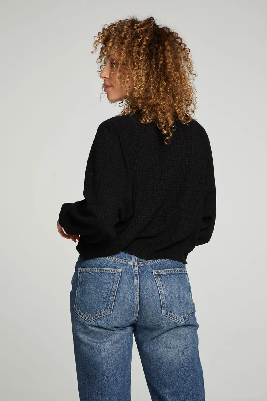 Women Chaser Brand Long Sleeve Cropped Mock Neck Raglan Tee