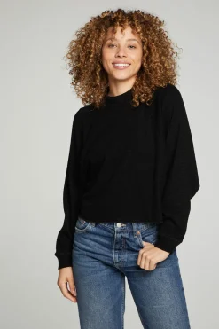 Women Chaser Brand Long Sleeve Cropped Mock Neck Raglan Tee