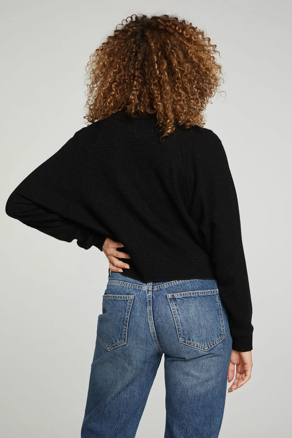 Women Chaser Brand Long Sleeve Cropped Mock Neck Raglan Tee