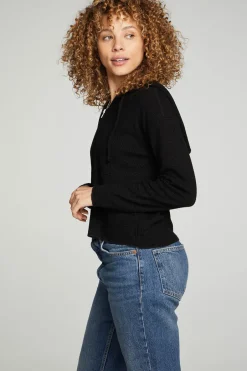Women Chaser Brand Long Sleeve Semi Cropped Zip Front Hoodie