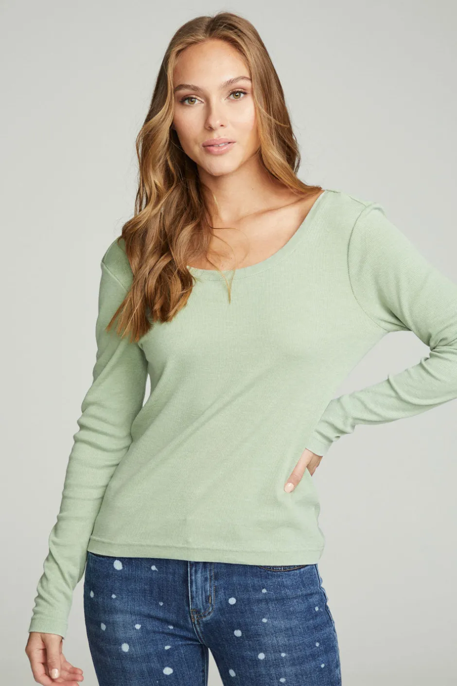 Women Chaser Brand Long Sleeve Shirred V-back Tee