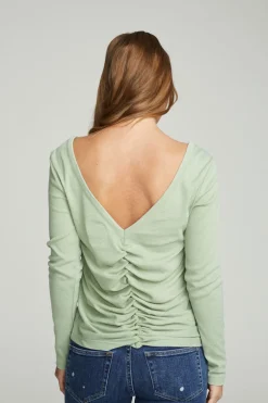 Women Chaser Brand Long Sleeve Shirred V-back Tee