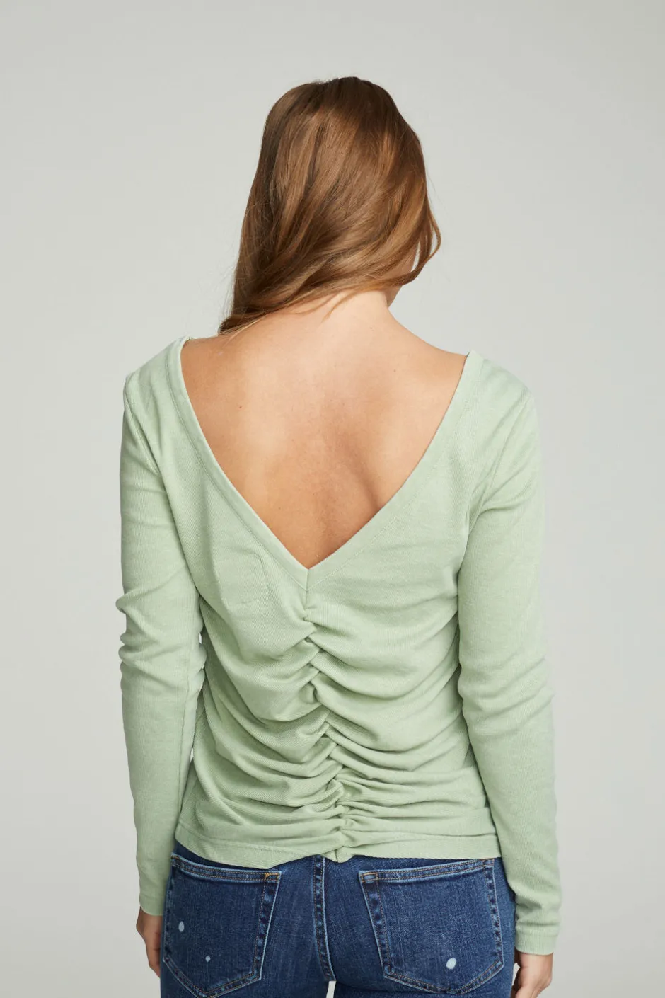 Women Chaser Brand Long Sleeve Shirred V-back Tee