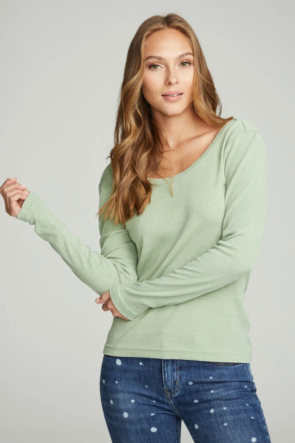 Women Chaser Brand Long Sleeve Shirred V-back Tee