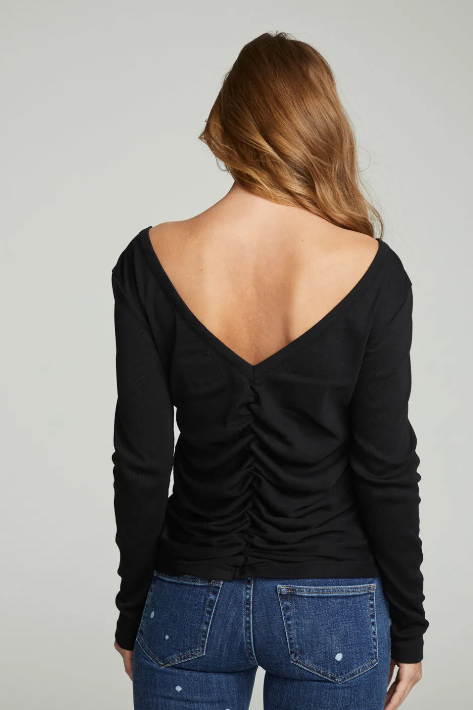 Women Chaser Brand Long Sleeve Shirred V-back Tee