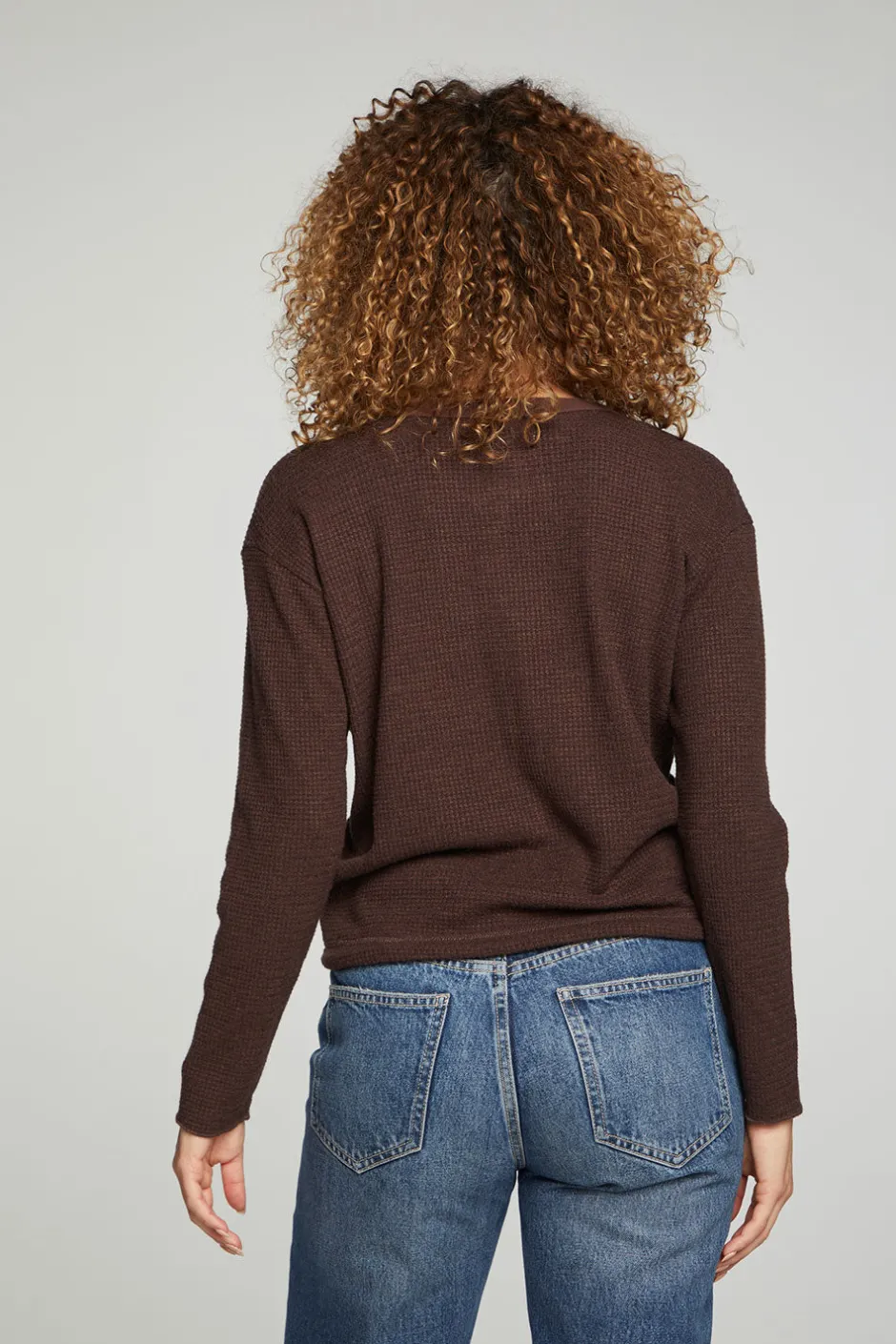 Women Chaser Brand Long Sleeve Snap Henley Drawstring Waist Tee