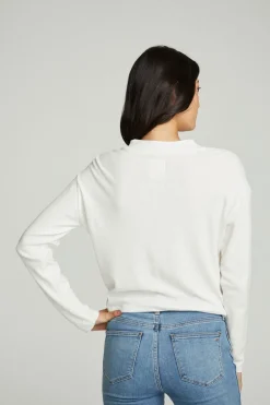 Women Chaser Brand Long Sleeve Zipper Mock Neck Semi Cropped Tee