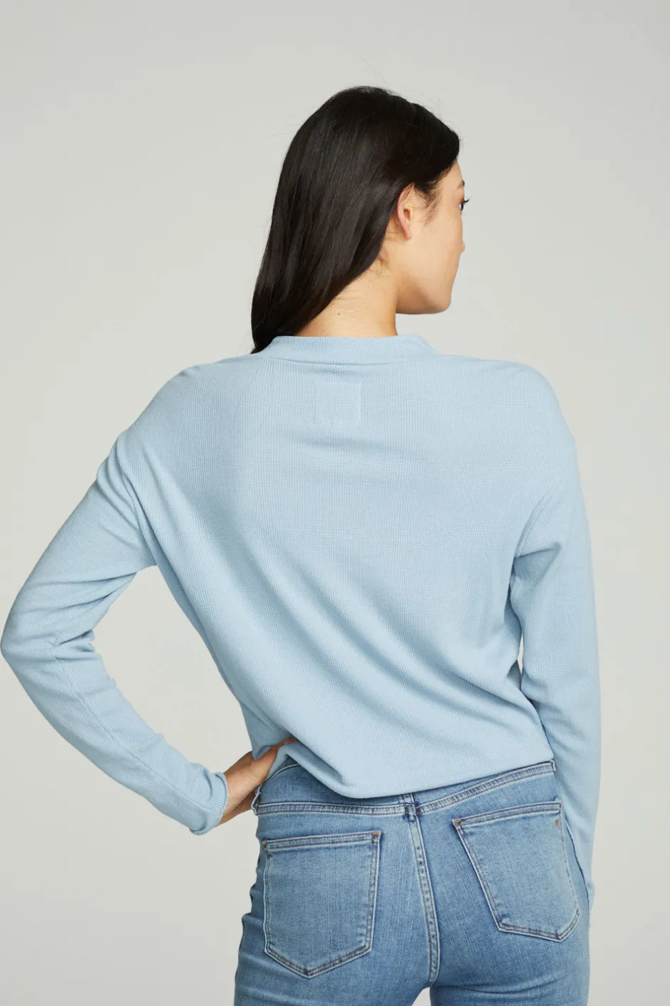 Women Chaser Brand Long Sleeve Zipper Mock Neck Semi Cropped Tee