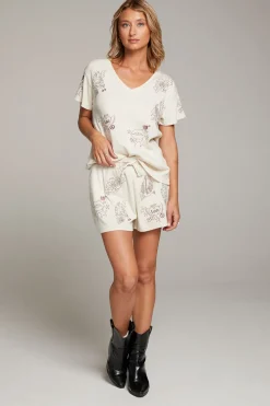 Women Chaser Brand Love Rock Embroidery Shorts