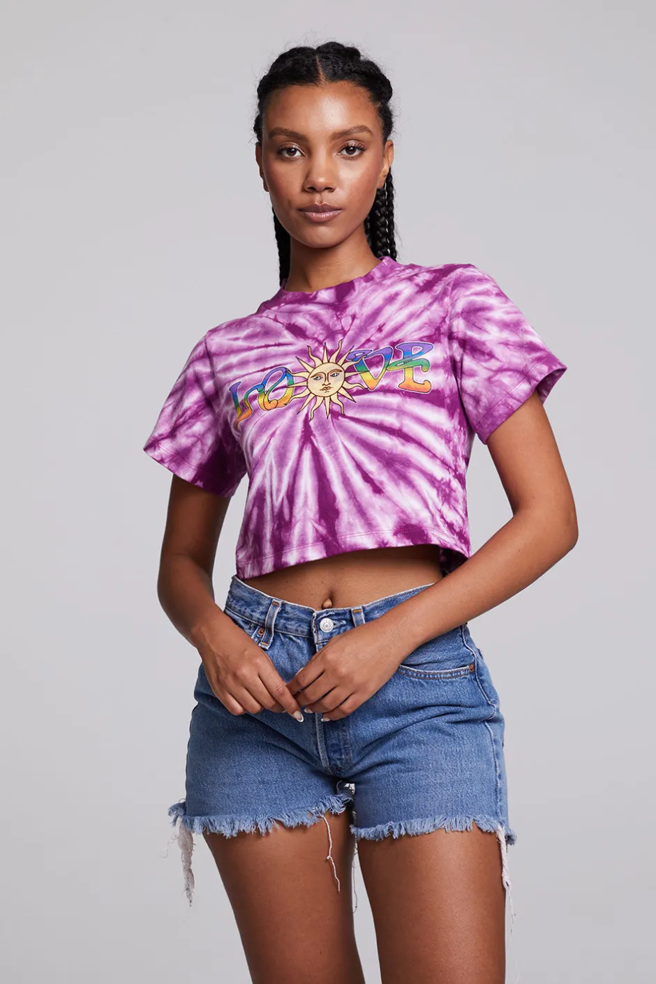Women Chaser Brand Love Sun Crop Crew Neck Tee