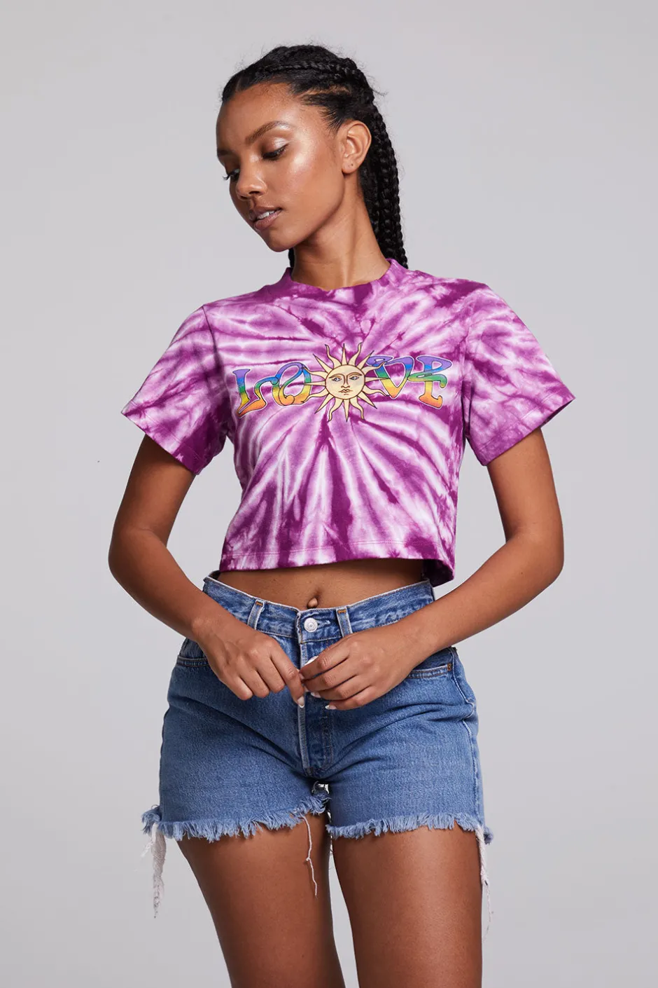 Women Chaser Brand Love Sun Crop Crew Neck Tee