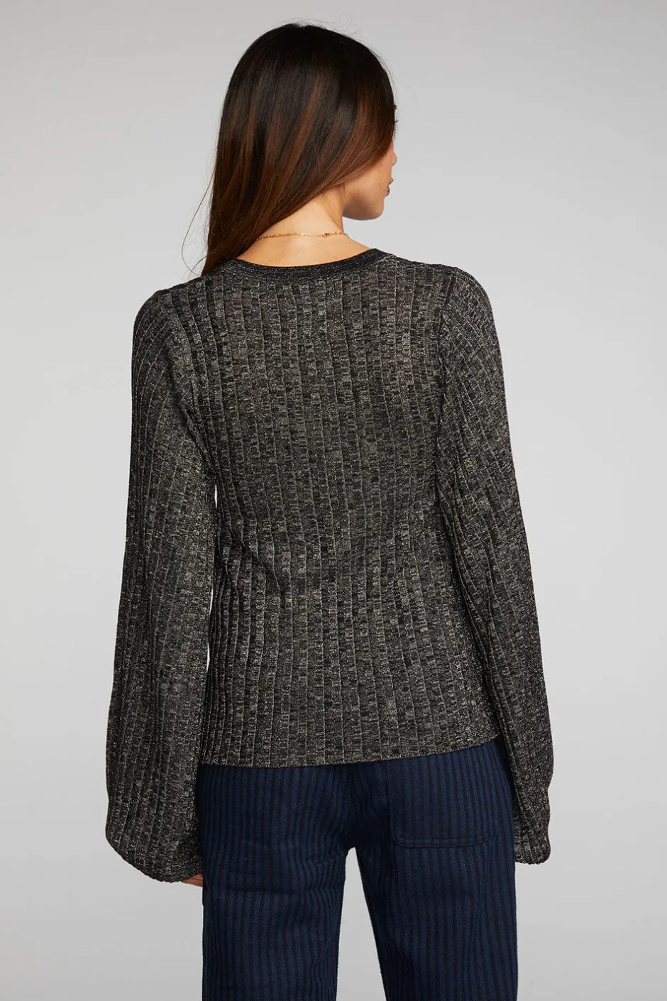 Women Chaser Brand Lurex Rib Knit Long Sleeve Tunic