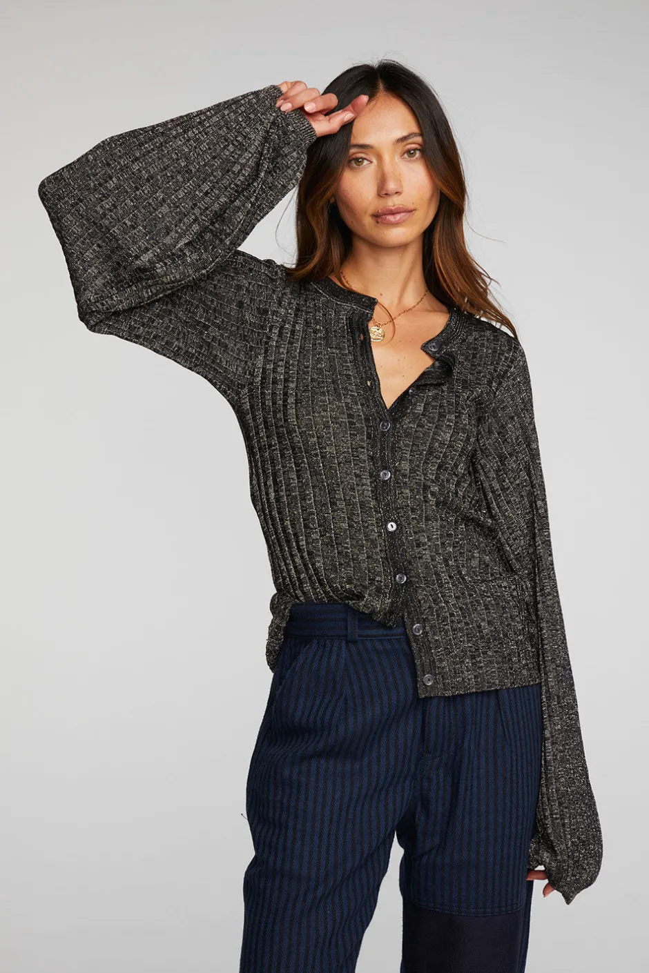Women Chaser Brand Lurex Rib Knit Long Sleeve Tunic