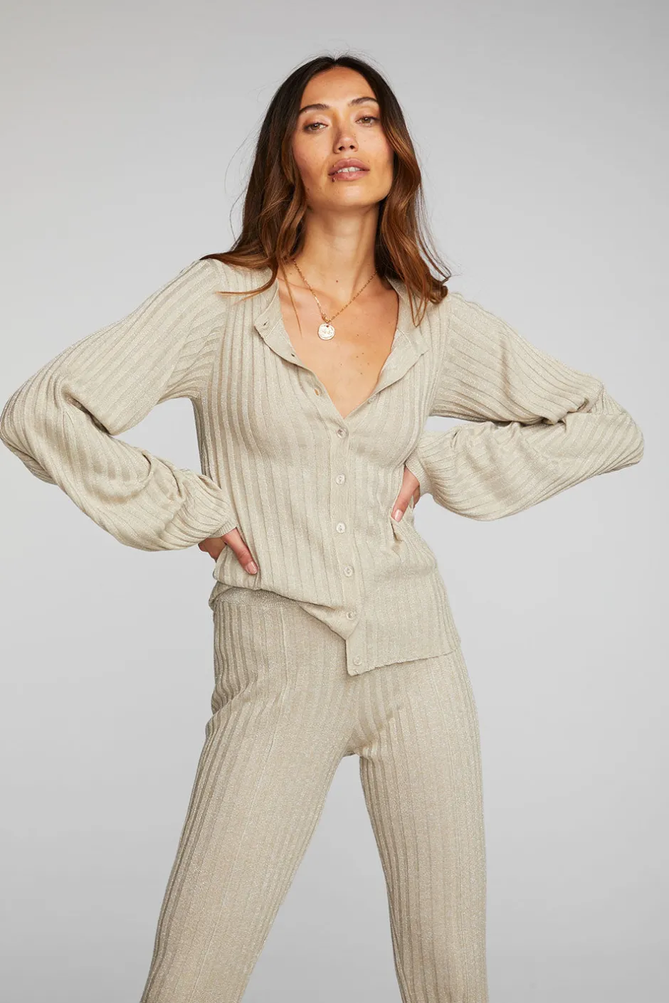 Women Chaser Brand Lurex Rib Knit Long Sleeve Tunic