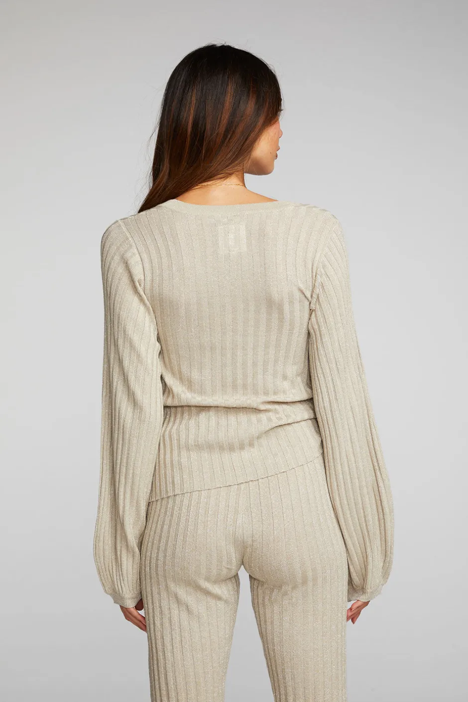 Women Chaser Brand Lurex Rib Knit Long Sleeve Tunic