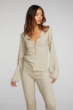 Women Chaser Brand Lurex Rib Knit Long Sleeve Tunic
