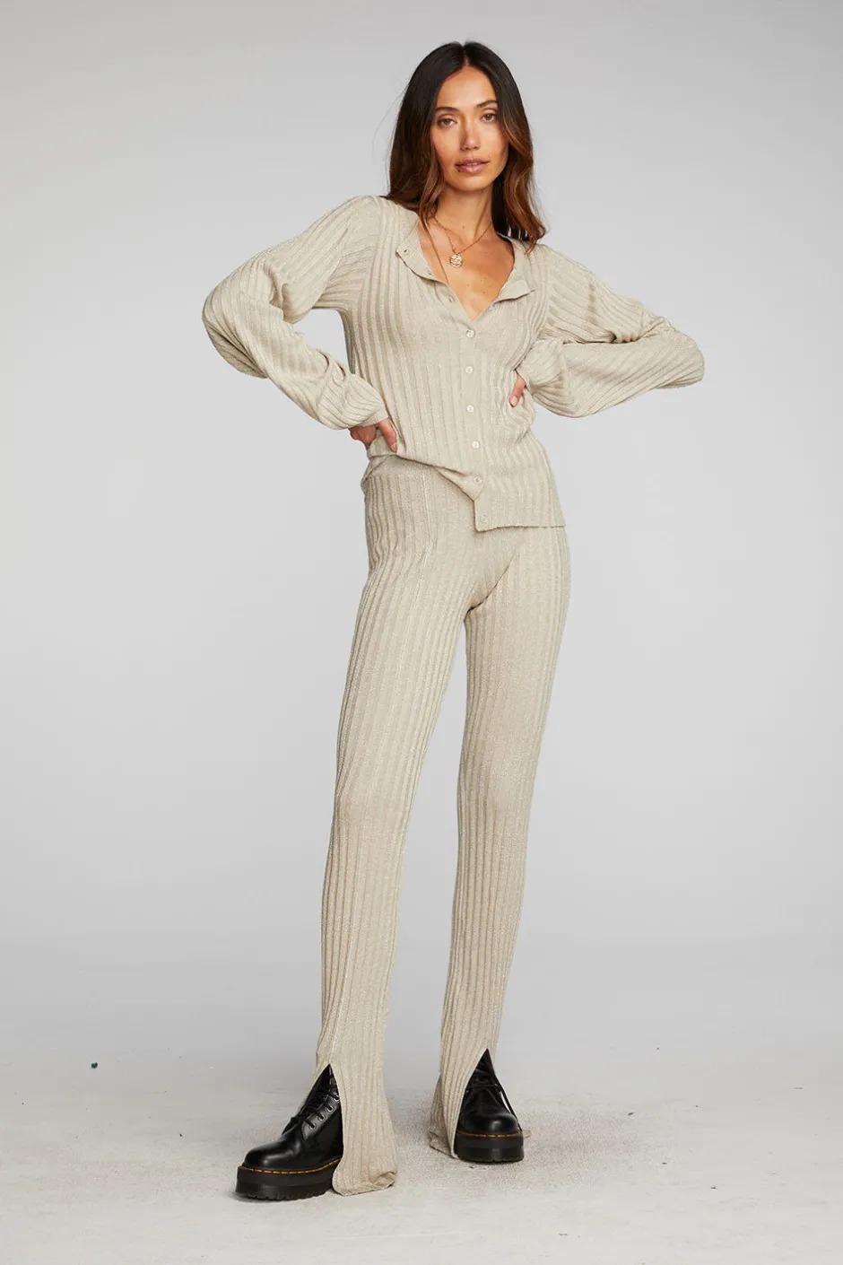 Women Chaser Brand Lurex Rib Knit Long Sleeve Tunic