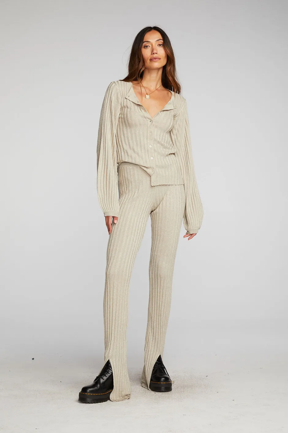 Women Chaser Brand Lurex Rib Knit Long Sleeve Tunic