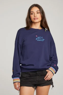 Women Chaser Brand Mama Embroidery Pullover