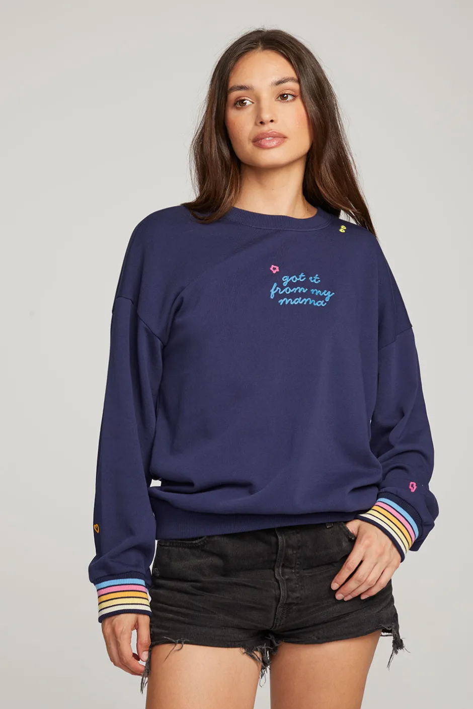 Women Chaser Brand Mama Embroidery Pullover