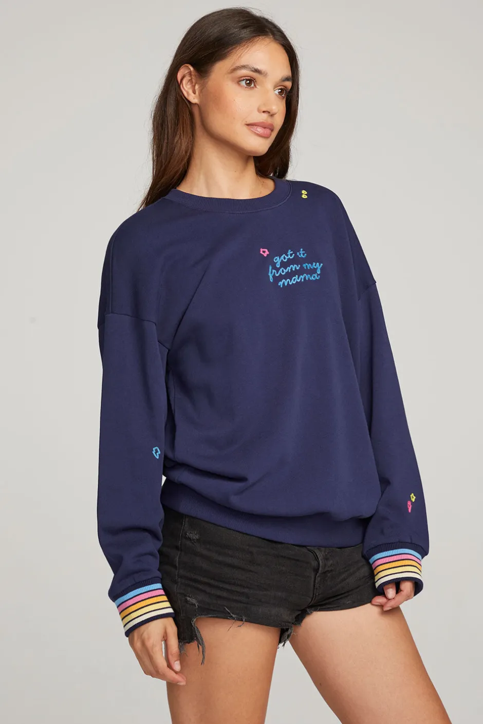 Women Chaser Brand Mama Embroidery Pullover