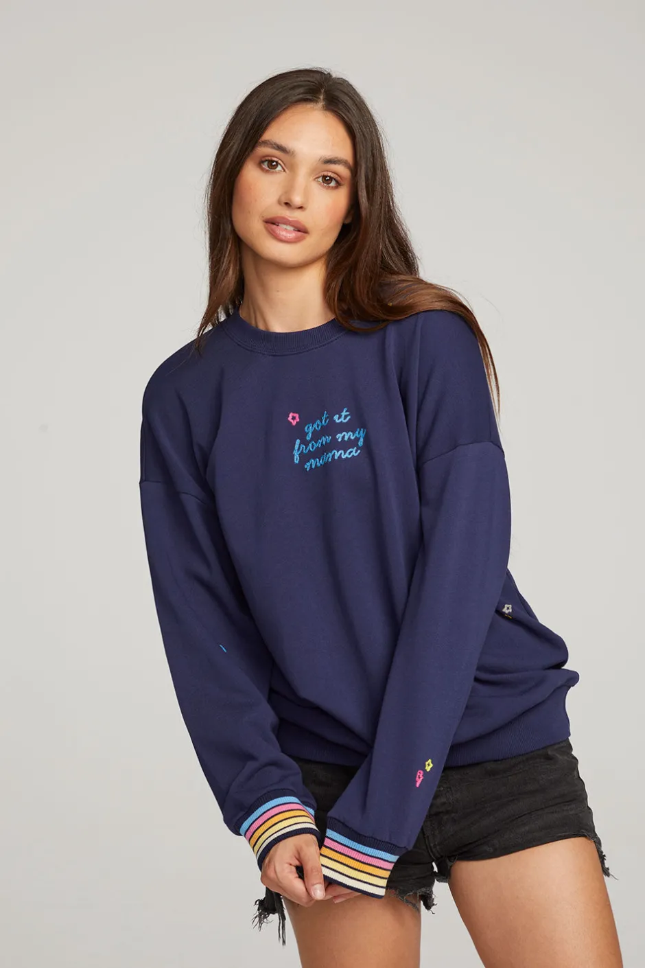 Women Chaser Brand Mama Embroidery Pullover