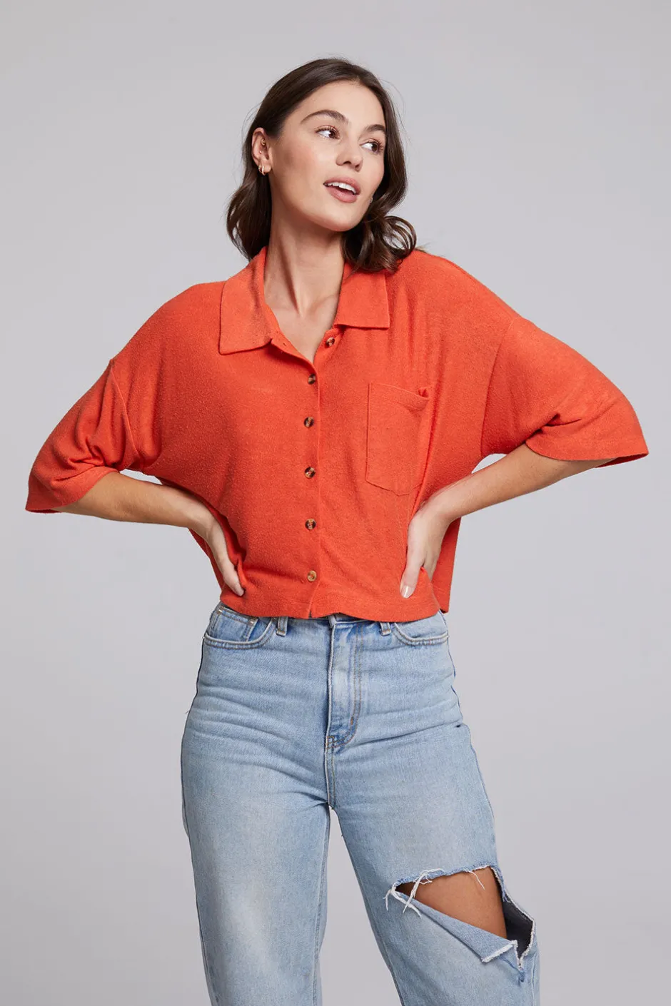 Women Chaser Brand Marine Crop Button Down - Tigerlily