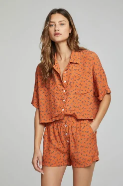 Women Chaser Brand Marine Crop Button Down - Tigerlily Floral Print