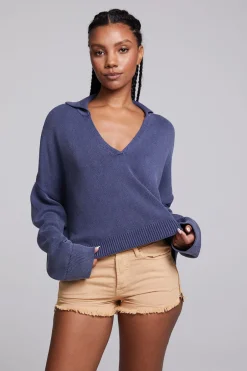 Women Chaser Brand Mercury Washed Indigo Crop Pullover