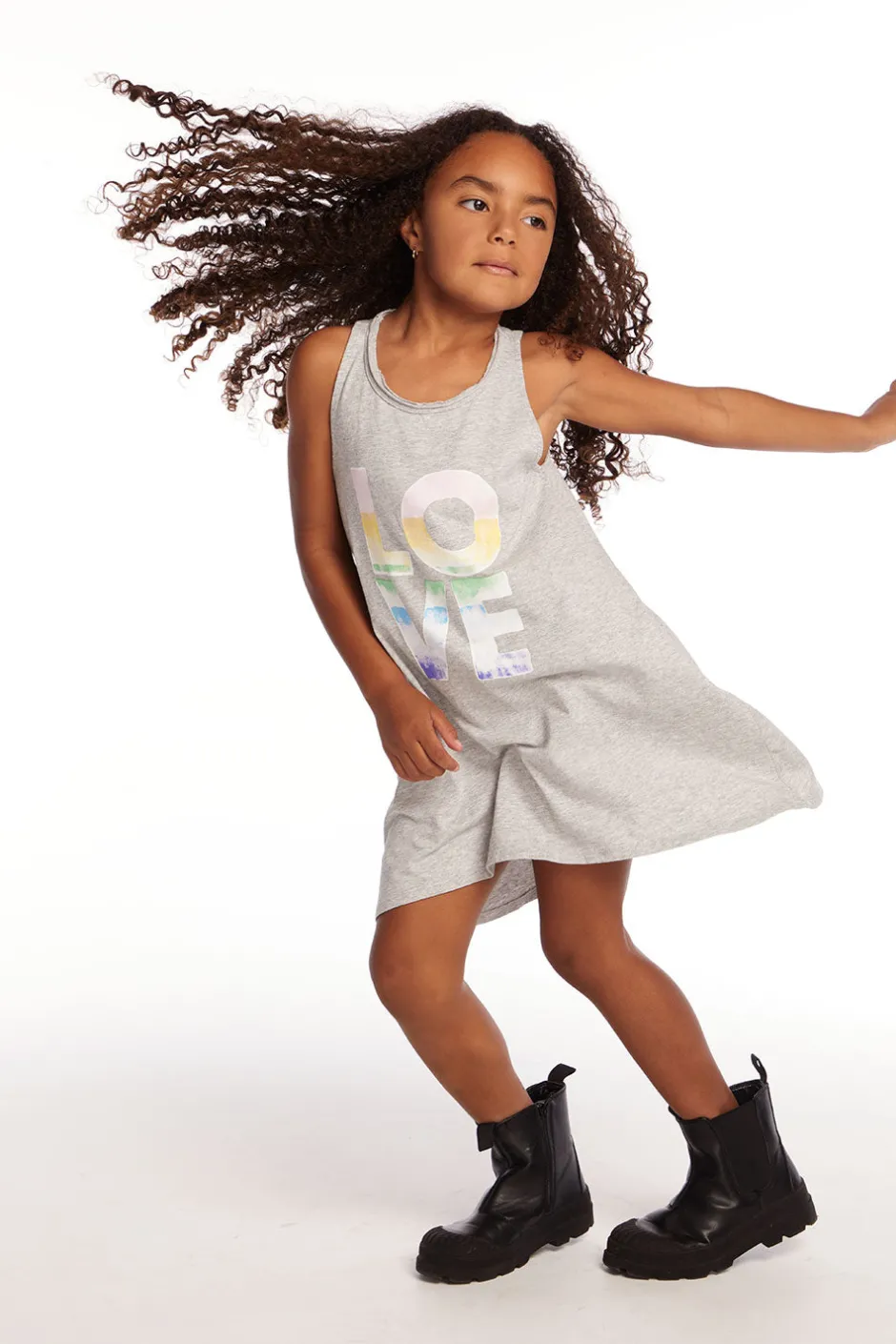 Kids Chaser Brand Ombre Love Girls Cotton Jersey Tank Dress