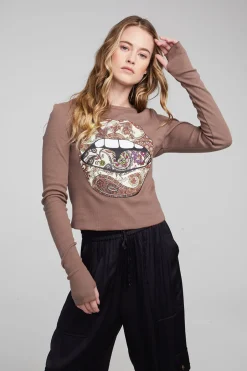 Women Chaser Brand Paisley Lips Long Sleeve