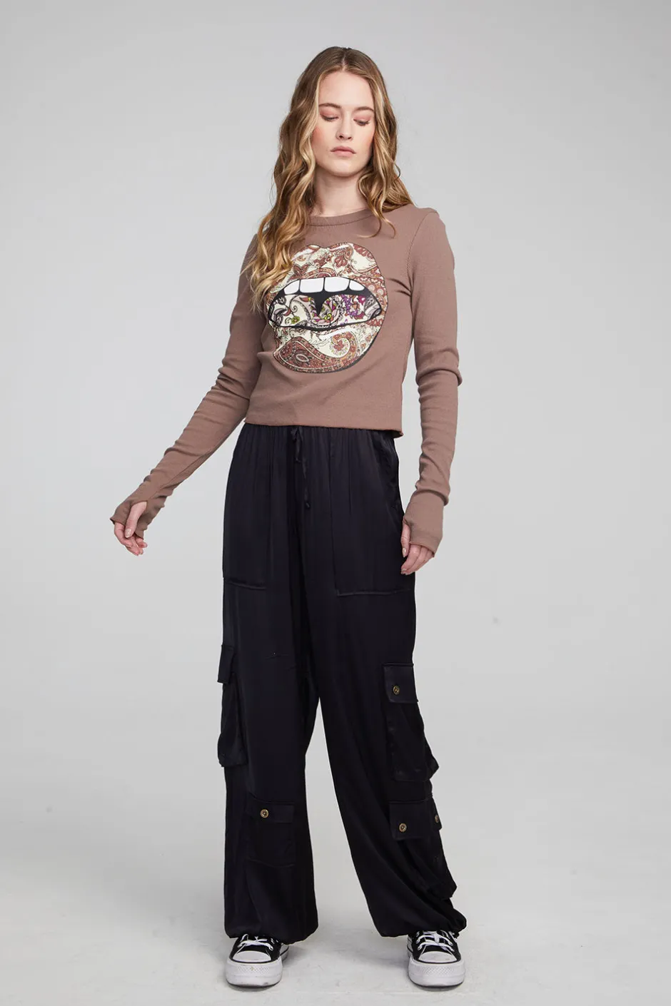 Women Chaser Brand Paisley Lips Long Sleeve