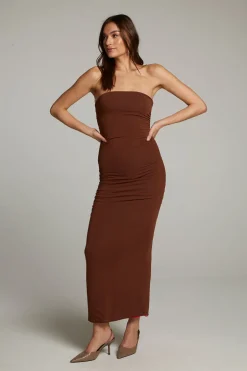 Women Chaser Brand Panama Coffee And Raspberry Reversible Midi Dress
