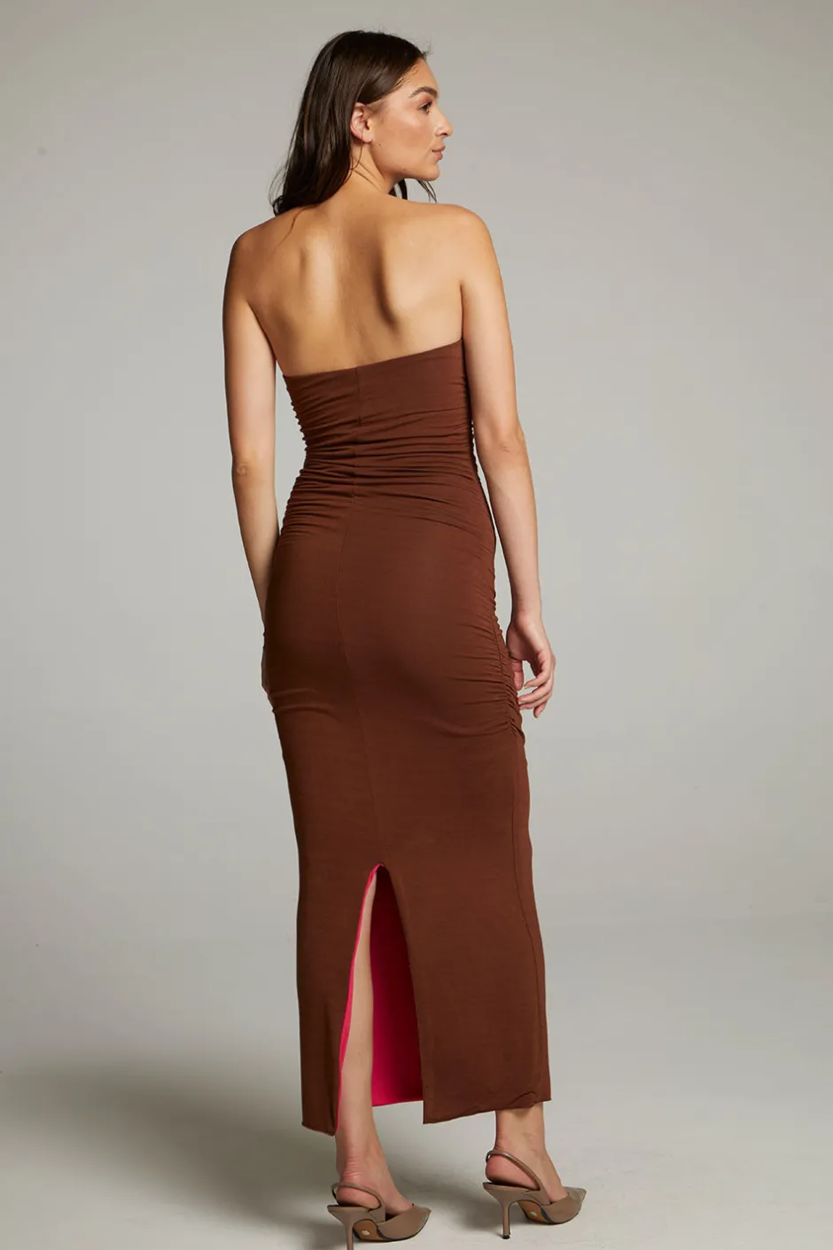 Women Chaser Brand Panama Coffee And Raspberry Reversible Midi Dress